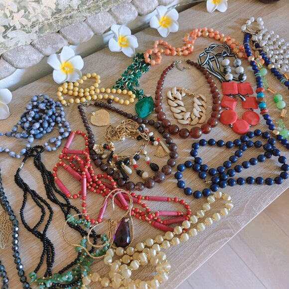 Jewelry - Vintage & Vintage Style Beaded Retro Jewelry Lot: Necklaces and Bracelets